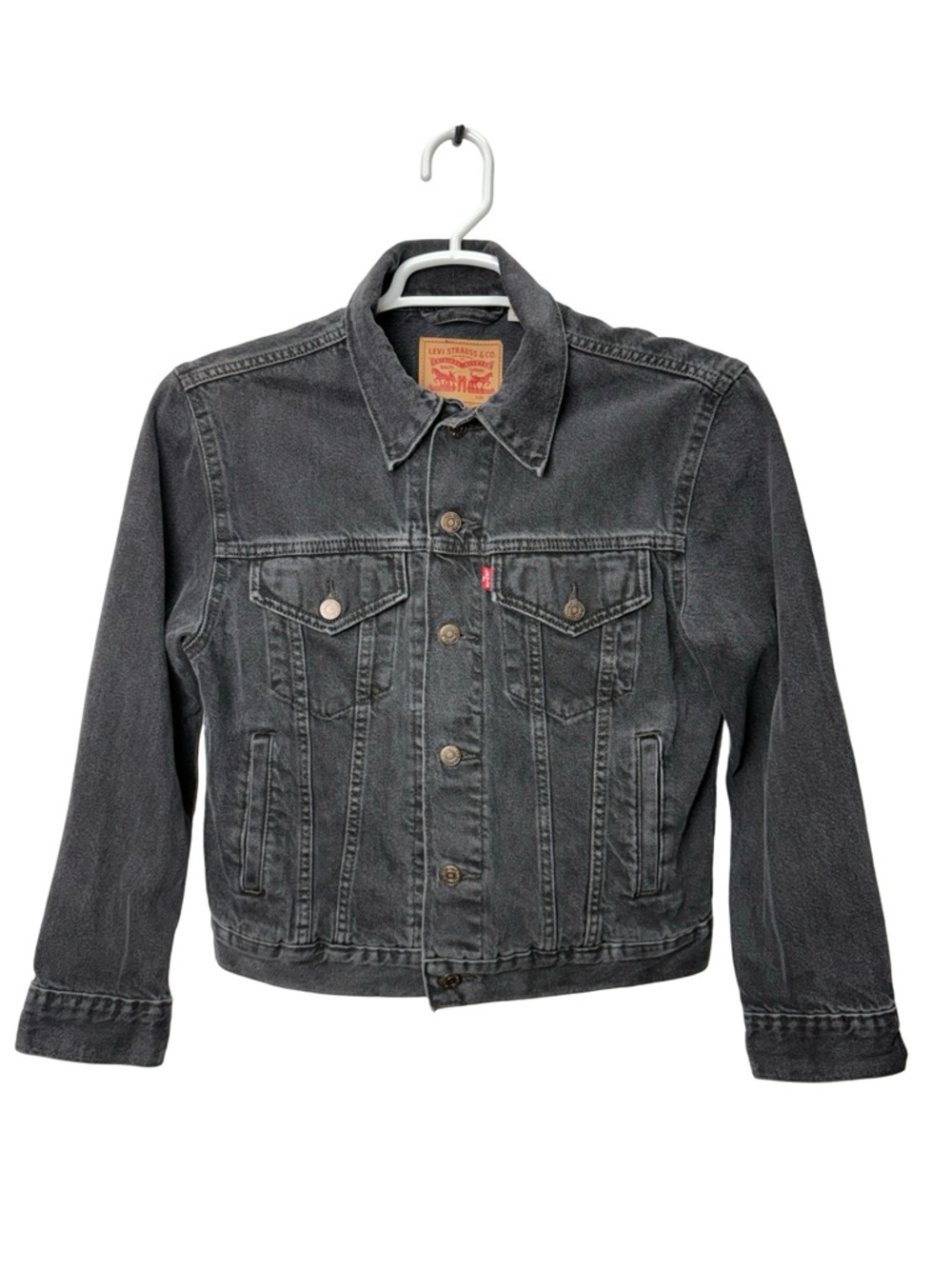 Levi's Denim Jacket Mens Size Small Stonewash Black Trucker Button Up Cotton